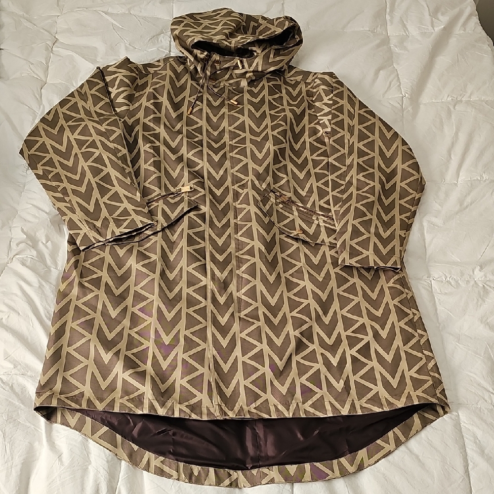 Michael Kors MK2000 Logo Jacquard Brown Hooded Jacket, XS/S, NWT